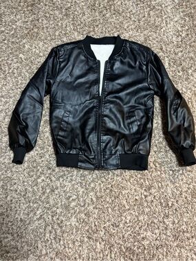Black Faux Leather Bomber Jacket